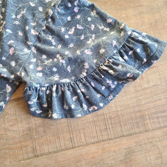 LC Lauren Conrad Women's XXL Gray Floral 3/4 Ruffle Sleeve Light Sweatshirt - Picture 4 of 5